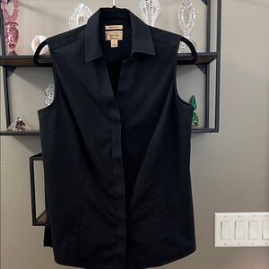 Elegant Black Sleeveless Button Down Shirt